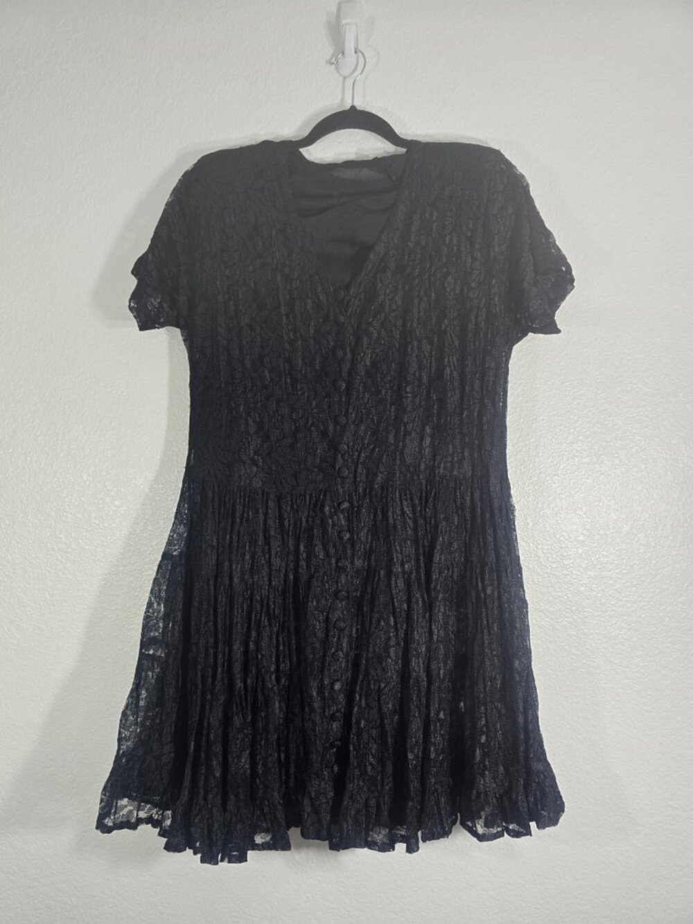 American Angel Vintage Lace Dress Small Black Lace Button Lined Whimsigoth Goth